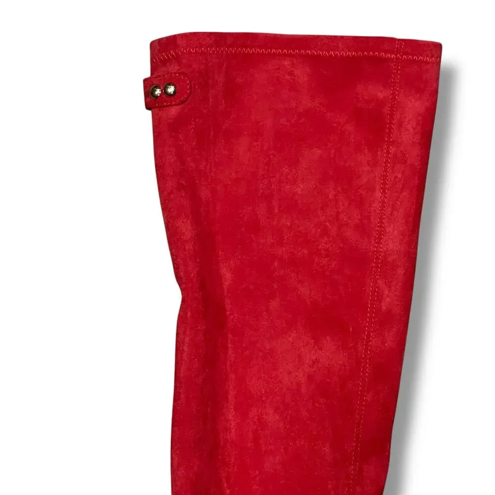 Shoedazzle Evadne Thigh Boot Sz 9 Red Faux Suede Over Knee OTK Lug Sole 4